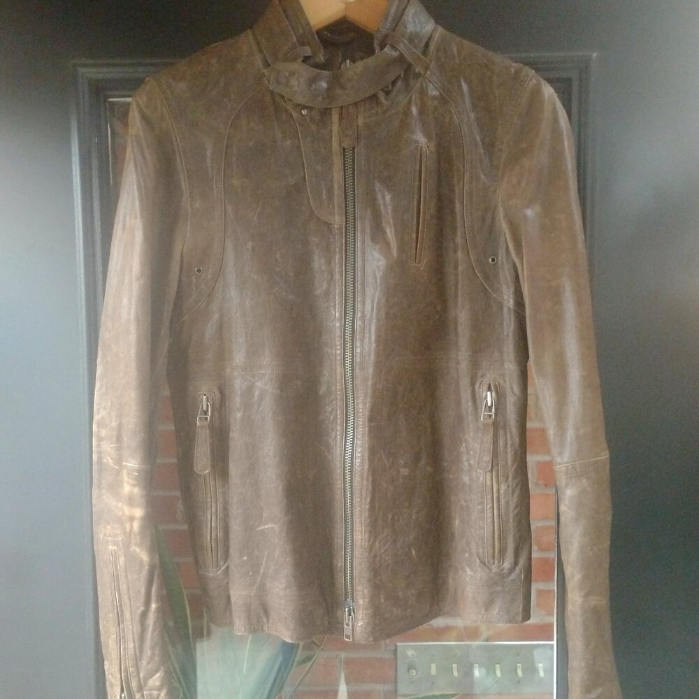 Mackage men's distressed leather moto jacket 38 brown